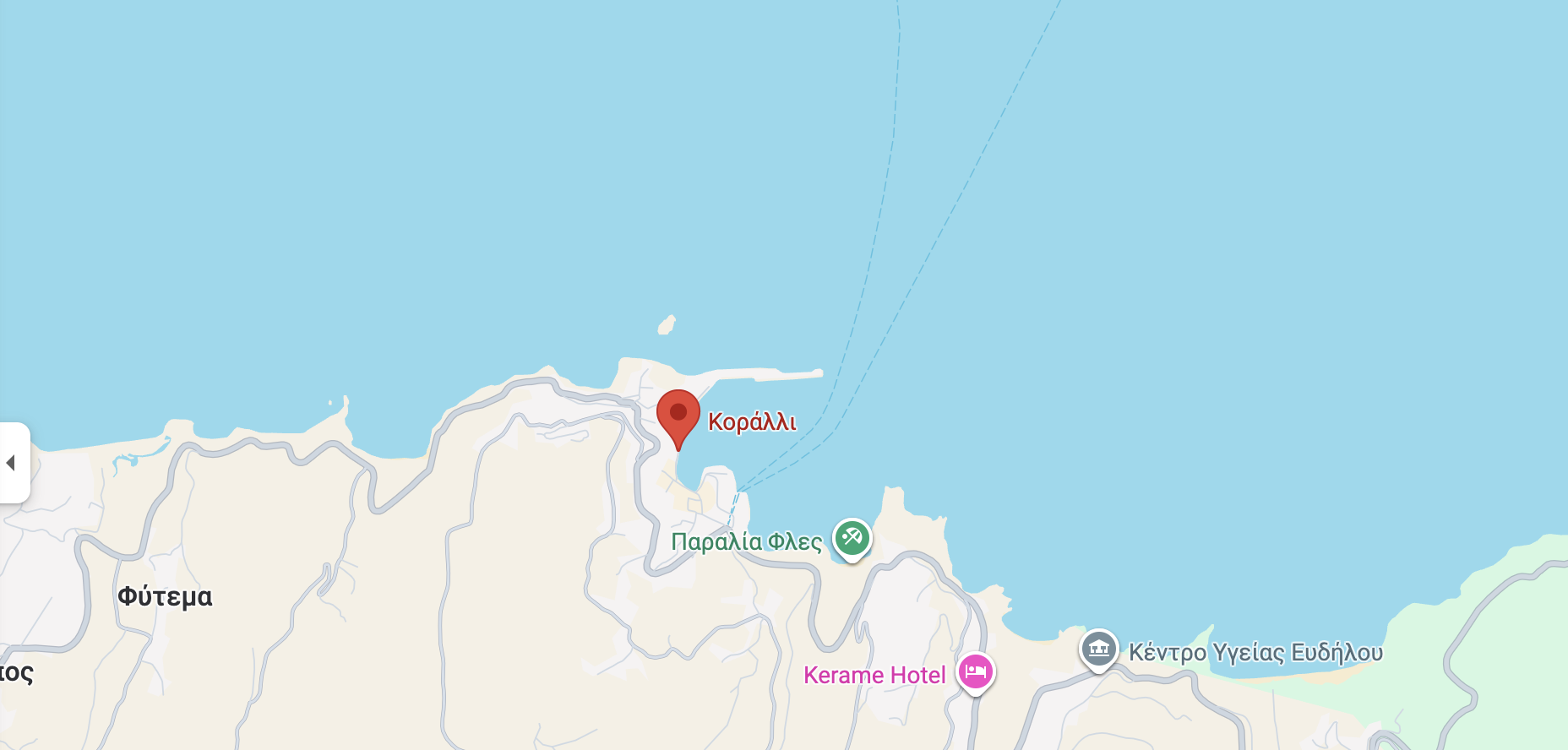 Map showing Koralli restaurant location in Evdilos harbour, Ikaria